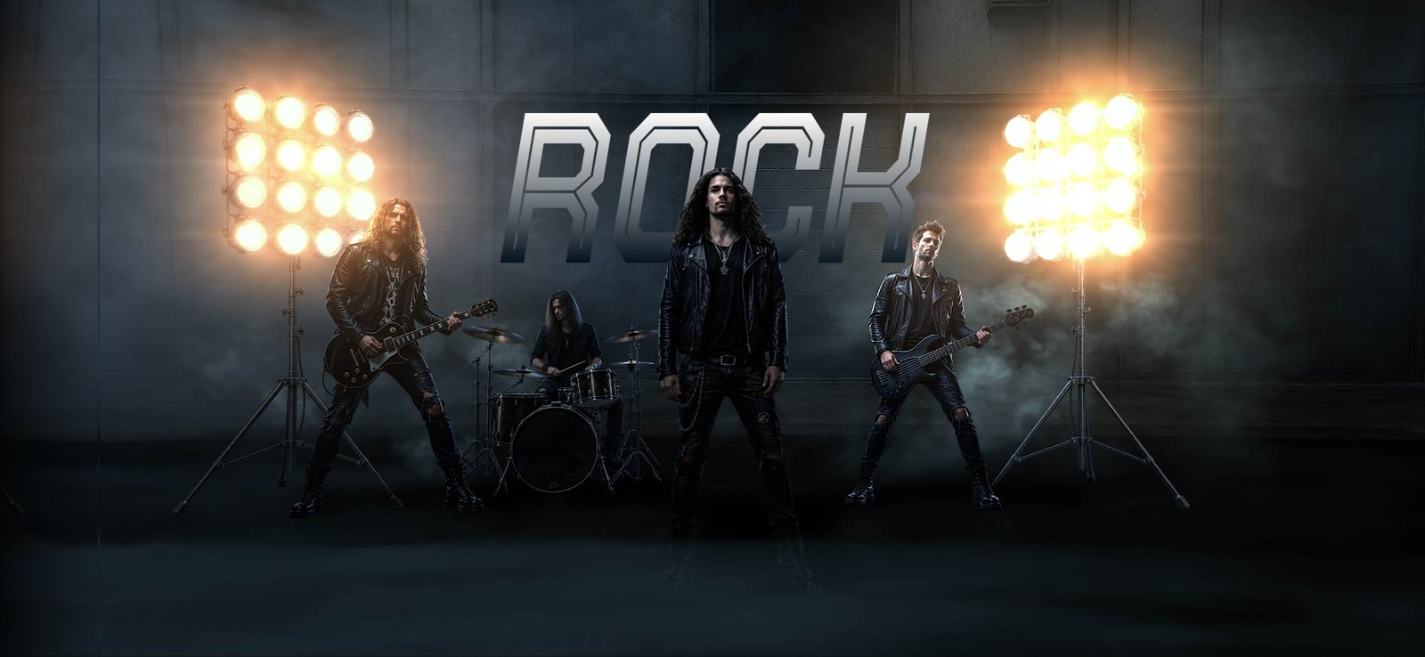 A rock band under stage lights